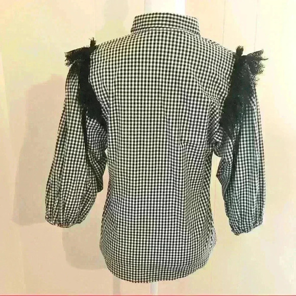 IMPERIAL Checkered Lace Puff Sleeve Blouse - Picture 5 of 7
